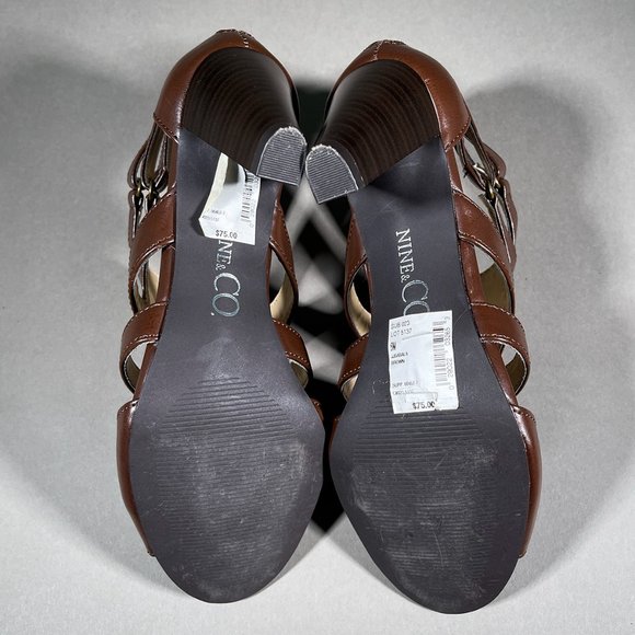 NWT Nine & Co. Brown Heels With Two Straps And Zipper Closure In Back Size 6M - Picture 9 of 13